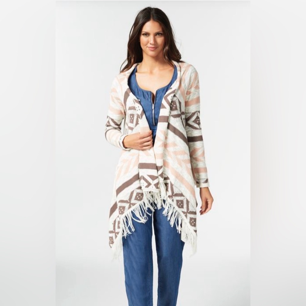 American Rag western printed cardigan with fringe bottom